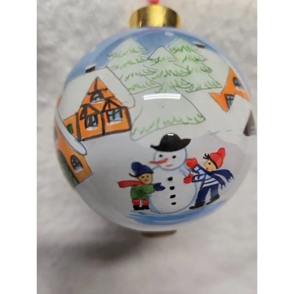 Li Bien Christmas Ornament with Snowman & Village Scene Hand‎ Painted Pier1